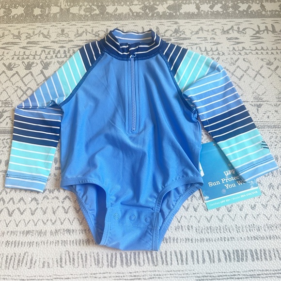Coolibar Baby Wave Striped One Piece UPF 50+ Swimsuit Blue 3-6M NWT - Picture 1 of 8
